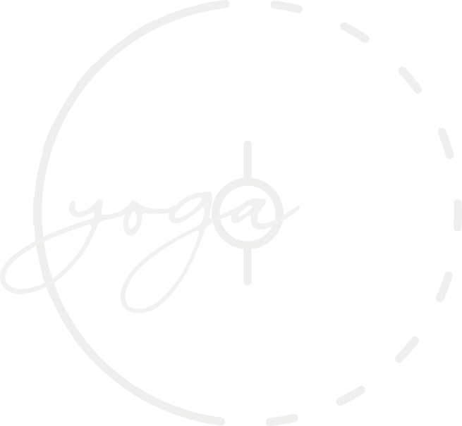 The word yoga in a casual handwritten font overlaid to the circle breathmark from Sarah Sandkuhl Yoga's logo.